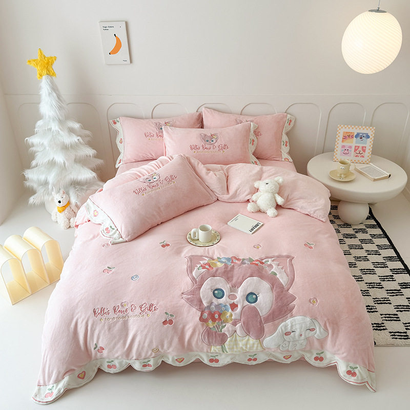 Children's Cartoon Milk Velvet Four-Piece Set, Princess Style, Class Aa Thickened Autumn and Winter Bedding, Three-Piece Set for Boys and Girls