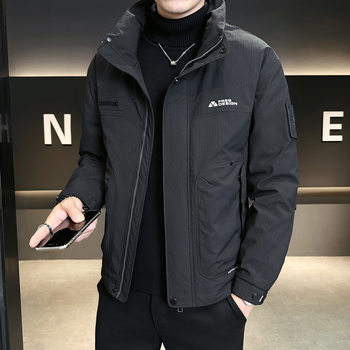 Trendy Men's Stand-Up Collar Short Workwear down Jacket for Men 2025 Winter Men's Casual Versatile Thickened Coat