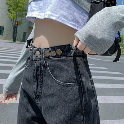 Womens Light Wash Loose Fit Straight Leg Jeans Adjustable Buckle Korean Style Fashionable Versatile Spring