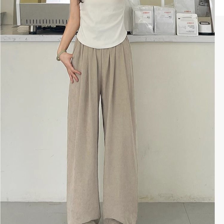 Womens High Waisted Ice Silk Wide Leg Trousers Lightweight Relaxed Fit Textured Fabric Summer Casual Wear