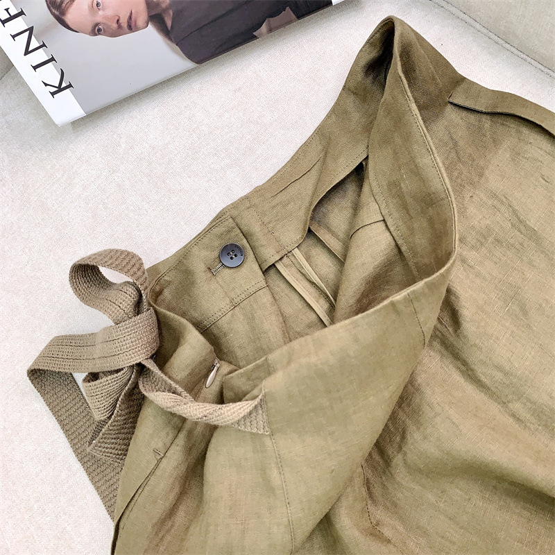 Áo vest nữ vải lanh phối quần, dáng gile không tay phong cách công sở — Ma mi-vest nguyên bản, Màu nâu thuốc lá-Áo vest, Vest trắng vải lanh, Gạo thô-Quần