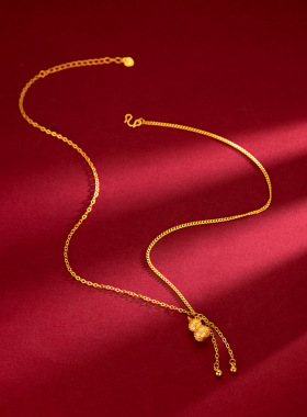 宫廷风复古吊坠葫芦套链女越南沙金锁骨项链女小众设计结婚首饰