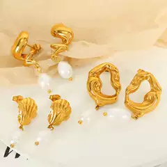 Cross-Border Hot Selling Spiral Freshwater Pearl Earrings Simple Light Luxury Ocean Style Versatile Bow Earrings Earrings Commuting