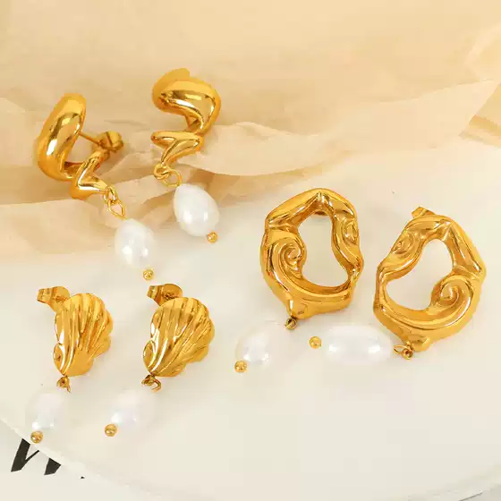 Cross-Border Hot Selling Spiral Freshwater Pearl Earrings Simple Light Luxury Ocean Style Versatile Bow Earrings Earrings Commuting