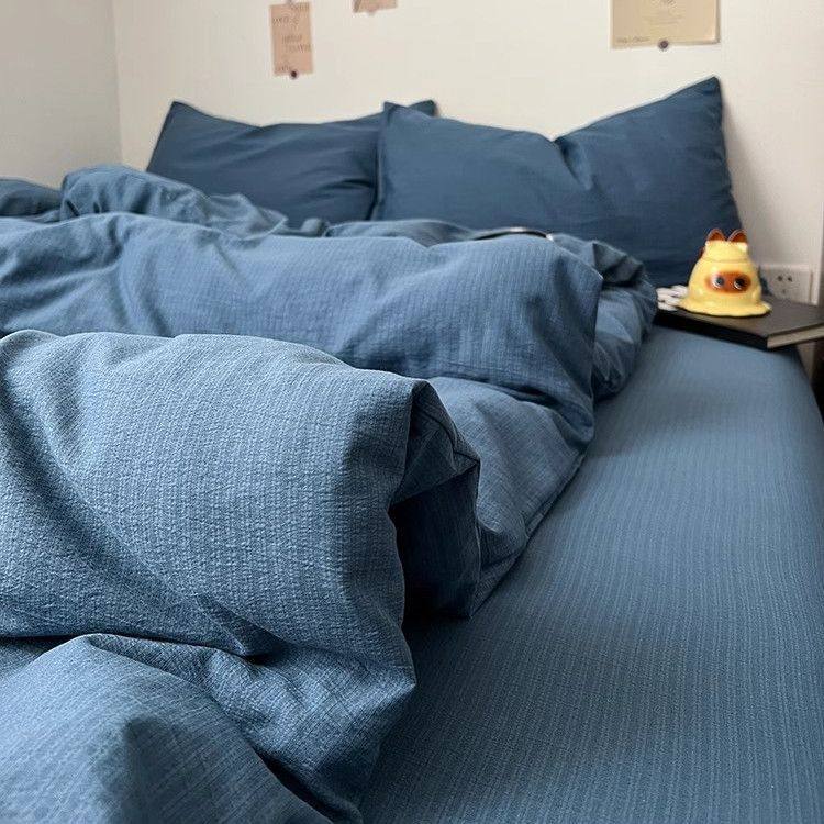 Maternity and Baby Simple Color Double-Layer Gauze Four-Piece Bedding Set, Student Dormitory Three-Piece Fitted Sheet Set, Factory Cross-Border Wholesale