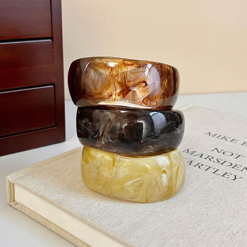 Cross-Border Irregular Resin Bracelet Niche Design European and American Exaggerated Medieval Jewelry High-End Non-Fading Wide Bracelet