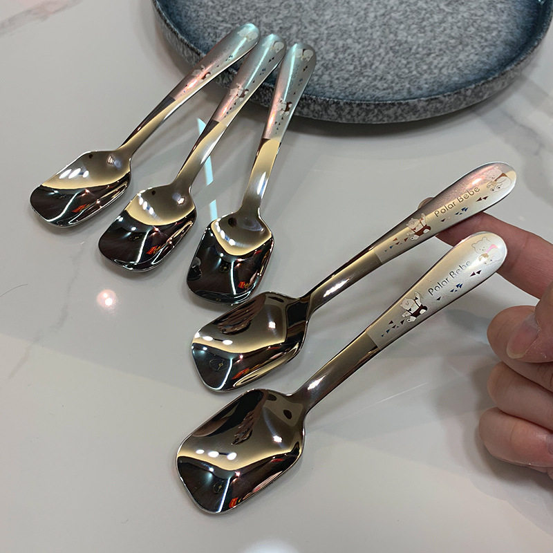 4-12 years old recommended] 304 stainless steel cartoon children learn to eat tableware fork fruit sign short handle fork