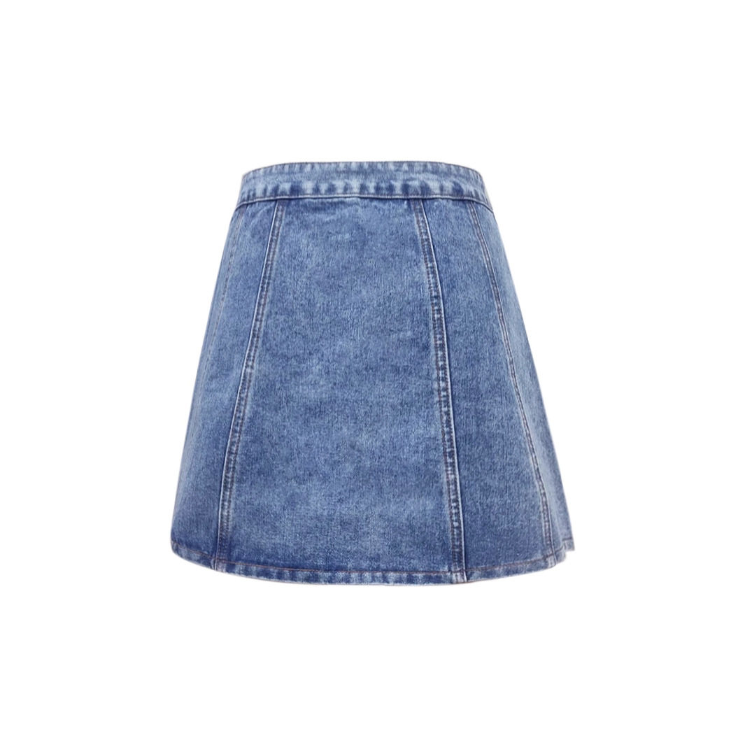 Womens Denim A Line Skirt Single Breasted Waist Defining Decorative Details Casual Wear Spring Summer Wholesale