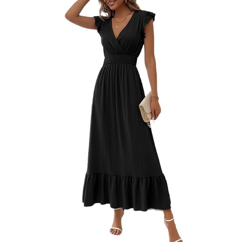Summer Womens Dress Elegant Solid Color Waist Defined Pleated Design Casual or Formal Occasions Wholesale Available