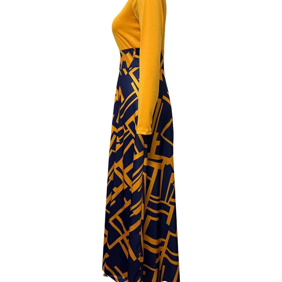 Women's Printed Casual Crew Neck Long-Sleeve Dresses