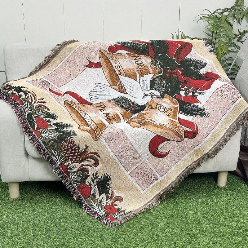 Cross-border Trade Decorative Blanket Jacquard Tapestry Christmas Bell Sofa Blanket Dustproof Full Cover Sofa Blanket