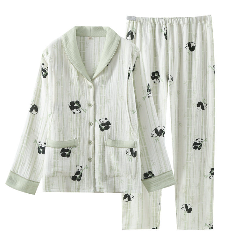 Autumn and Winter New Cotton Four-Layer Yarn Moon Clothes suit Pregnant Adjustable Pregnant Women's Postpartum Warm Nursing Pajamas