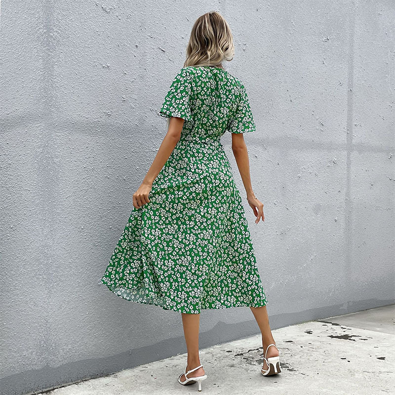 Floral Print Midi Dress Slim Fit French Country Style Spring Summer Wholesale Available custom packaging