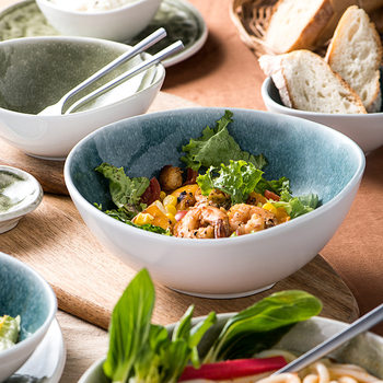 Meiguang Burn Creative Japanese-style Special-shaped Bowl Household Ceramic Large Bowl Fruit Salad Bowl Western-style Soup Bowl Noodle Bowl Cooking Bowl