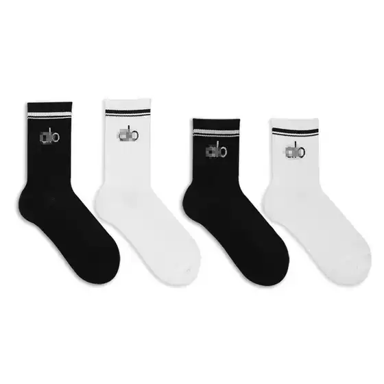 European and American Yoga Trendy Brand Black and White Pure Color Socks Mesh Breathable Fitness Training Sports Mid-Calf Socks Pure Cotton Stockings for Men