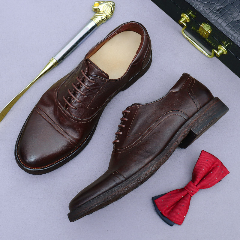 Giày da nam derby mũi tròn da ngựa Ý thủ công Goodyear — Màu đen, Màu cà phê