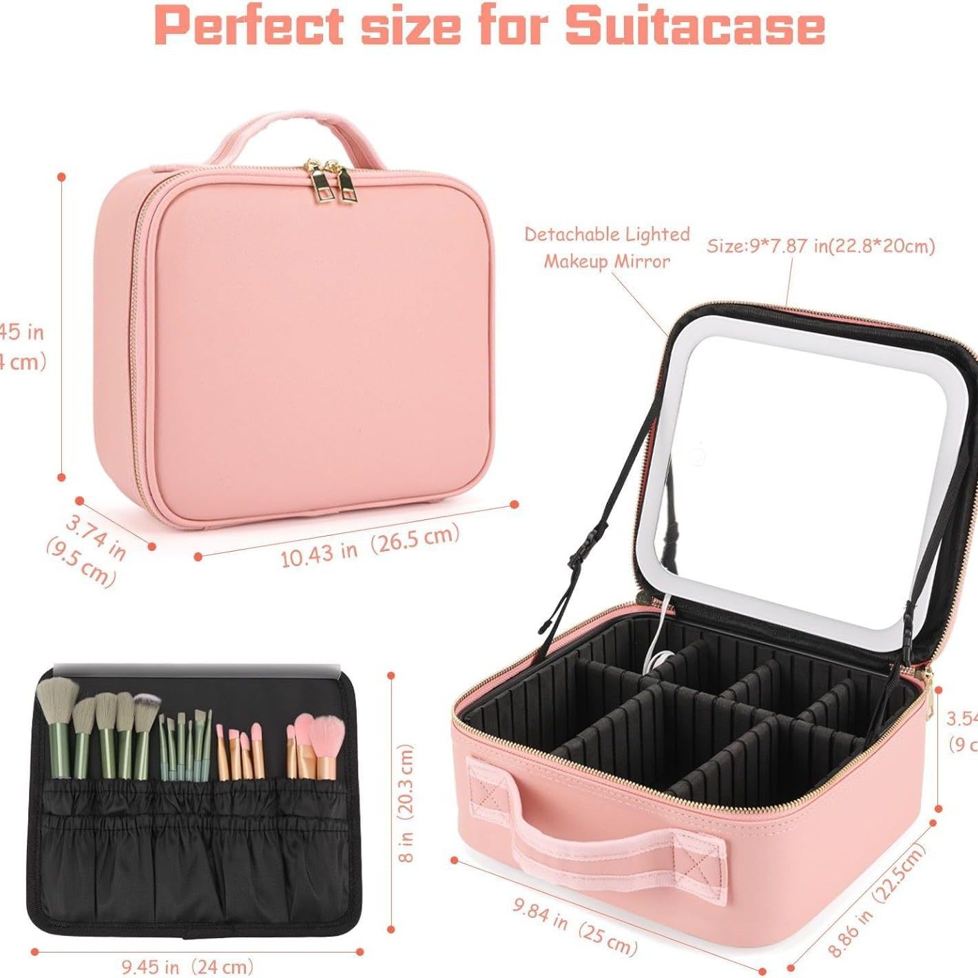 Cross-Border Popular Cosmetic Bag with Light, Mirror and Three-Color Light, Large Capacity, High-End Cosmetics Storage Cosmetic Case