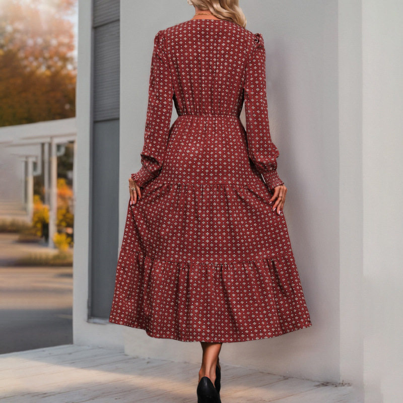 Long Sleeve Printed Maxi Dress Fashionable Design Autumn Style Comfortable Fit Wholesale Available
