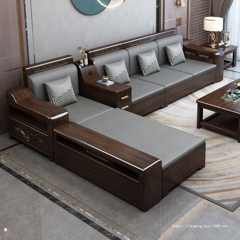 โซฟาไม้เนื้อแข็งสีดำทองรวมกันโซฟาเก็บของฤดูหนาวและฤดูร้อนอพา...