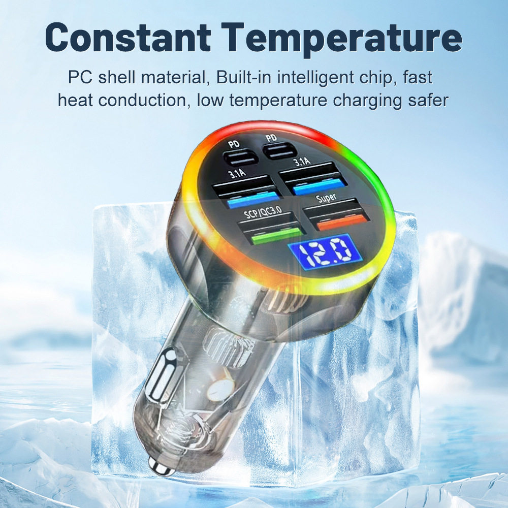 suit 6USB colorful digital display supports ultra-fast car charging with voltage car charging one-to-six fast charging car charging