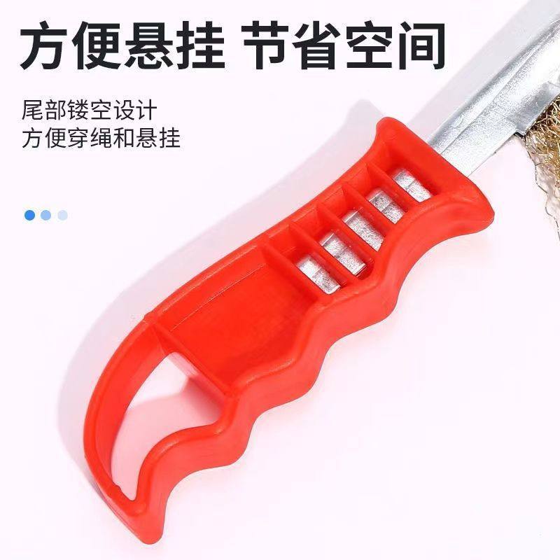 Wire Brush Knife Brush Stainless Steel Copper-Plated Wire Brush Rust Removal Gap Plastic Barbecue Iron Brush Cleaning Brush Direct Sale