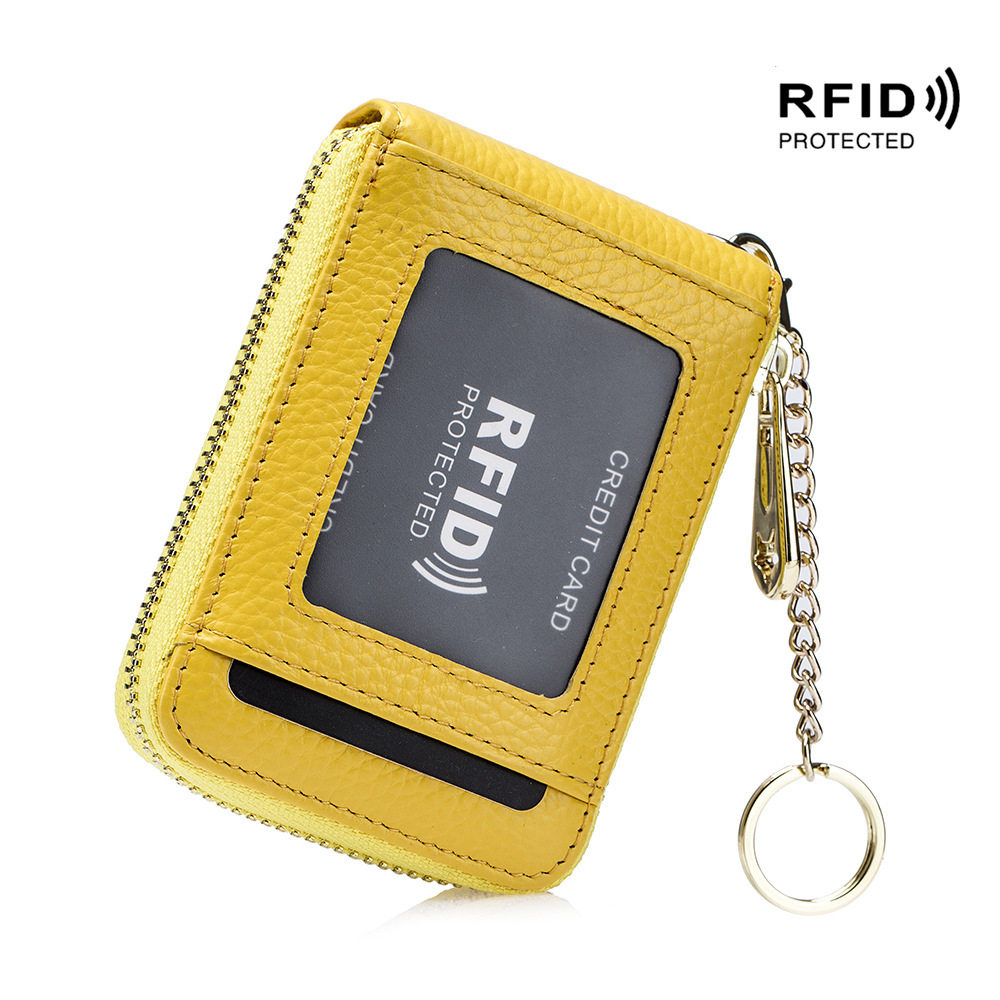 Cross-border Anti-theft Card Holder Female rfid Genuine Leather Multifunctional Male Organ Card Holder Bank Card Holder Keychain Foreign Trade