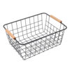 Casual Iron Storage Basket Sundry Wooden Handle Storage Basket Living Room Snack Desktop Storage Rack Storage Wire Baske