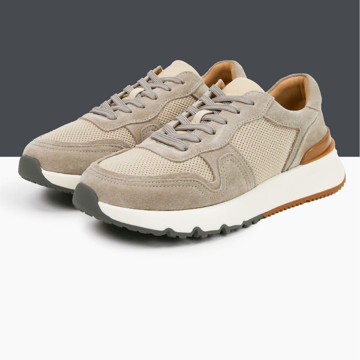 Giày thể thao nam da thật thoáng khí đế dày phong cách retro — Màu kaki