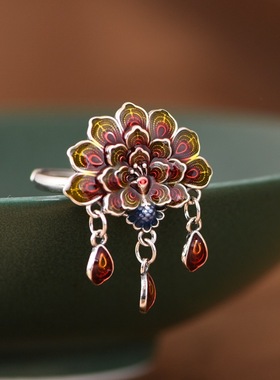 珐琅彩吊坠小众设计开口银饰女款