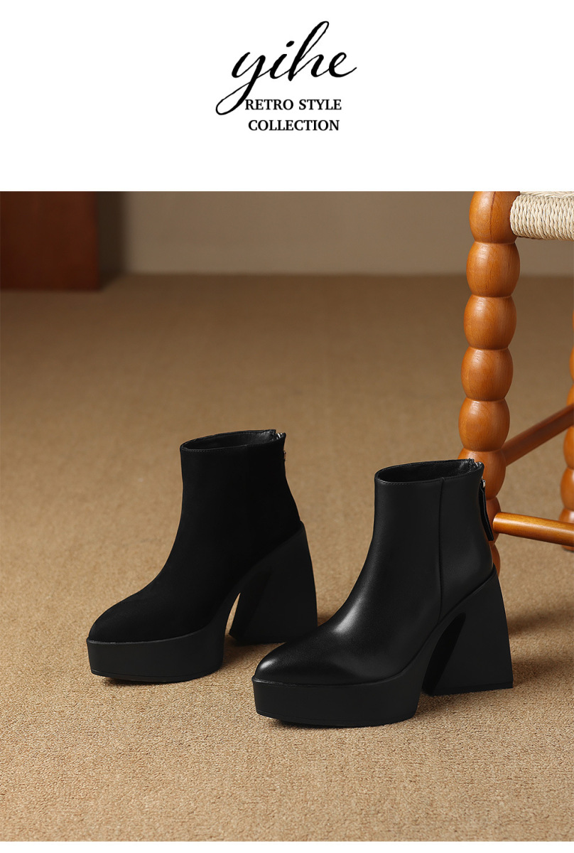 Boot Martin nữ gót siêu cao 12cm đế dày phong cách thời trang — Mặt da lót nhung, Mặt da một lớp lót trong, Mặt nhung lót nhung, Mặt nhung một lớp lót trong