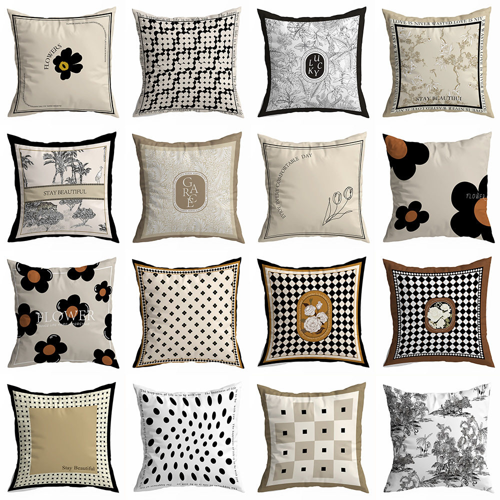 American Black and White Retro Pillow Case Geometric Furniture Sofa Bedside Car Office Waist Pillow Pillow Cushion Cover