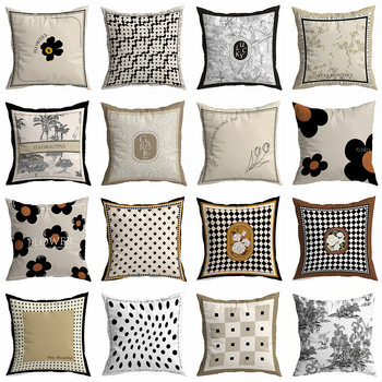 American Black and White Retro Pillow Case Geometric Furniture Sofa Bedside Car Office Waist Pillow Pillow Cushion Cover