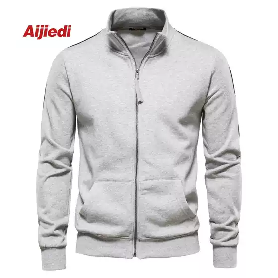 2024 Long-Sleeved Sweatshirt Zipper Autumn and Winter Casual Cardigan Cross-Border Men's Sports Men's Stand Collar Contrasting Color New Versatile