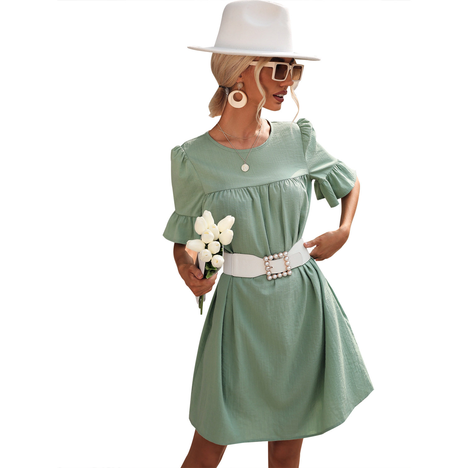 Casual Loose Fit Bell Sleeve Dress Fashionable Design European and American Style Perfect for Everyday Wear Wholesale