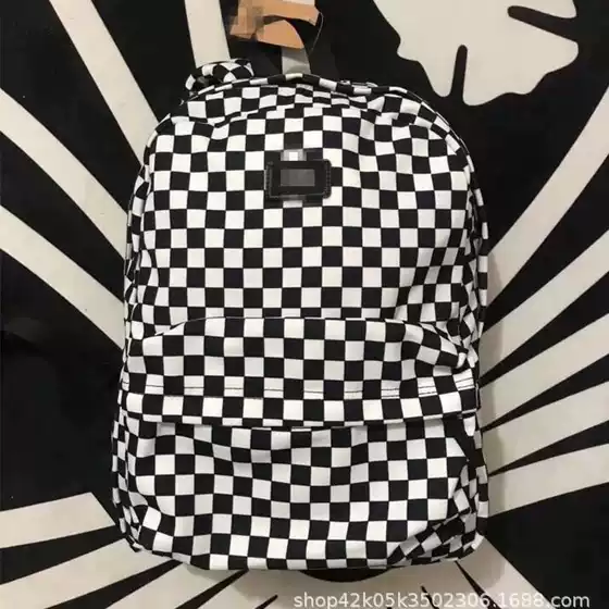 Fashion brand cross-border e-commerce domestic in stock black and white plaid backpack v fashion brand schoolbag student bag chess plate Plaid backpack