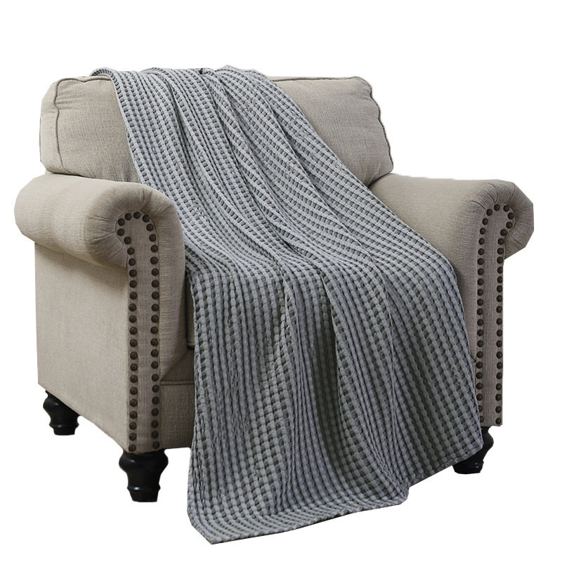 Nordic Style Pure Cotton Waffle Blanket Nap Blanket Light Luxury Four Seasons Universal ins Sofa Solid Color Casual Blanket Wholesale