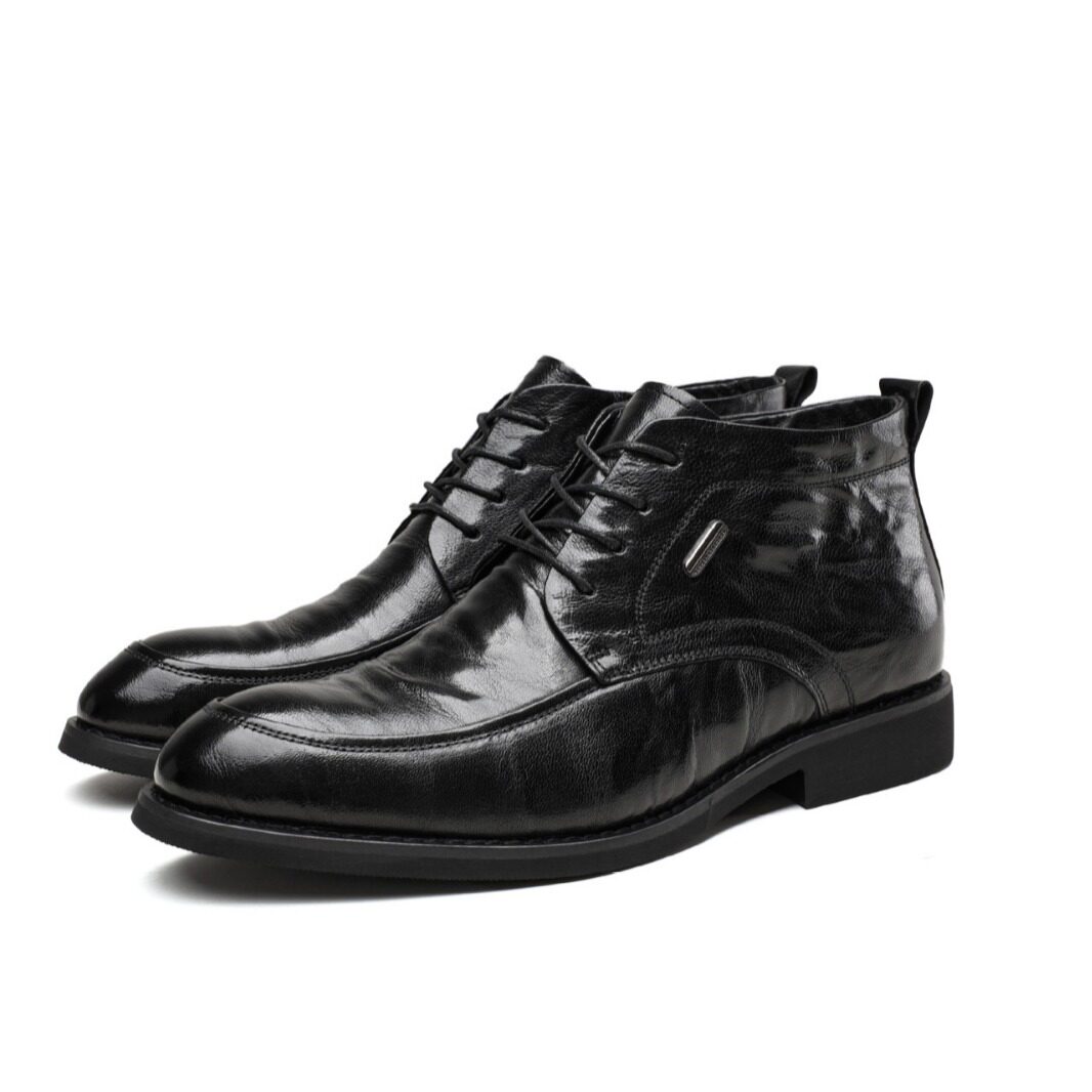 Giày Boot Nam Da Thật Buộc Dây Chiều Cao Đế Khoảng 3cm Màu Đen, Nâu