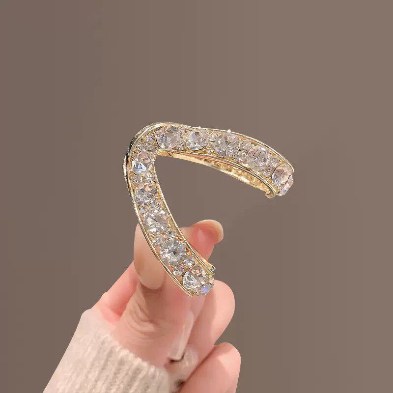 High Ponytail Fixing Tool Half Bun Hairpin Women's Hair Clip with Super Shiny Large Rhinestones V-Shaped Medium-Sized Claw Clip
