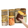 Square sealed jar plastic food jar bamboo cover kitchen grains jar storage box transparent tea storage jar
