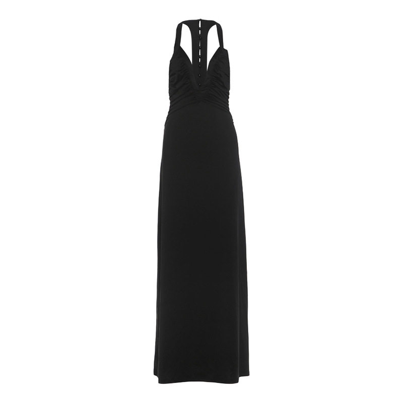 Summer Womens Dress Solid Color Pleated Sexy Deep V Fashionable Halter Neck Bodycon Style Perfect for Parties
