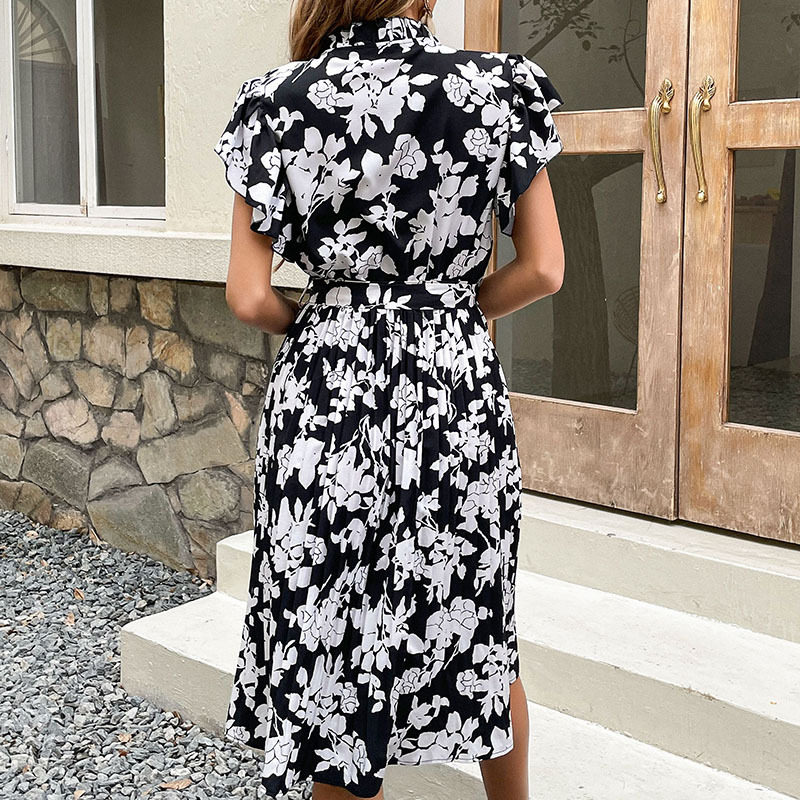 High Waist Midi Dress Floral Print Black Color Summer Style Wholesale Available private label