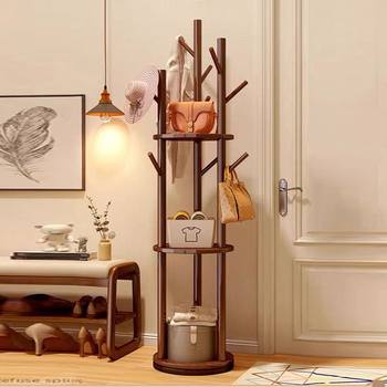 Rotating Coat Rack Floor-Standing Bedroom Living Room Home Corner Entrance Entrance Solid Wood Simple Vertical Bedside Clothes Rack