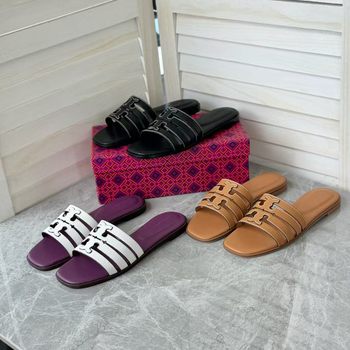 Tb Arc De Triomphe Flats Slippers for Women, Genuine Leather Slippers, New Summer Genuine Leather Beach Vacation Sandals for Women