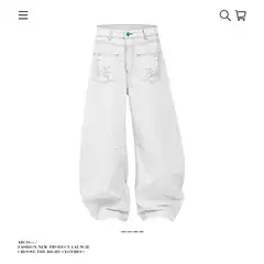 Baggy American Retro Scimitar Design White Jeans for Men with a High-End Feel, Contrast Stitching, Wide-Leg Loose Fit Pants