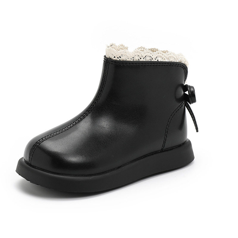 Girls' Leather Boots 2025 Autumn and Winter New Style Fleece-Lined Warm Cotton Boots Kidsren's Baby Short Boots Kidsren's Boots