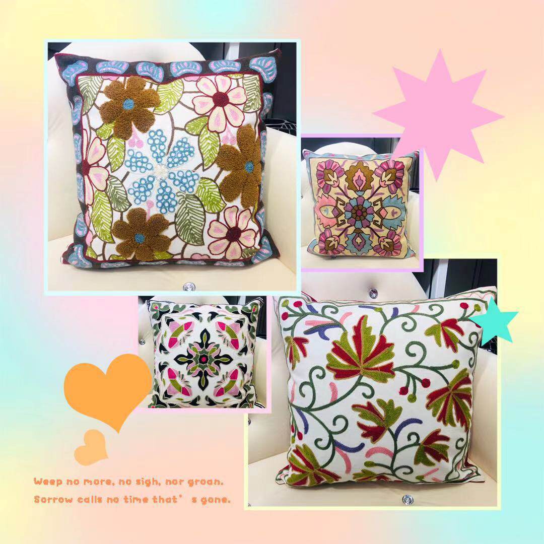 Haona Household Products Ethnic Embroidered Pillow Cover Sofa Cover Flower Wholesale Order Cushion Without Core