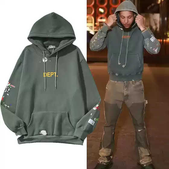 22ss autumn and winter New European and American High Street Men's and women's hip hop loose hand-painted graffiti splash ink hooded sweater cross-border