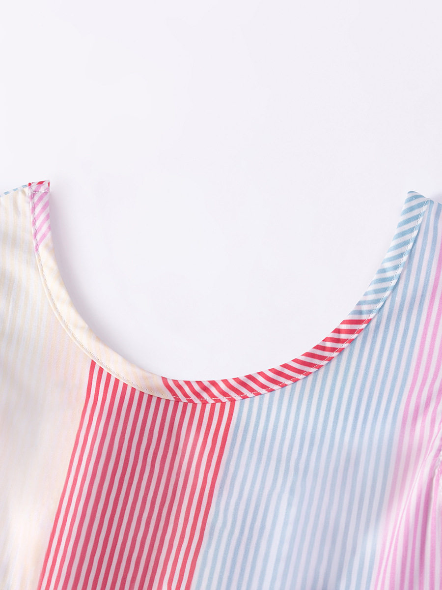 Girls' Summer Short-Sleeve Bow Striped Dress, Style Baby Dress