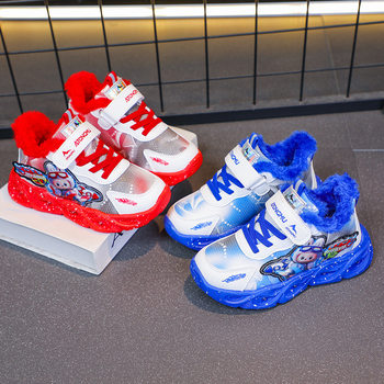 Boys' Sports Shoes with Lights 2025 Autumn and Winter New Style Lightweight Breathable Casual Shoes for Small and Medium-Sized Children Baby Fleece-Lined Warm Shoes