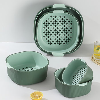 Factory batch of double-layer drain basket plastic washing fruit basket multifunctional living room kitchen fruit plate vegetable washing basin basket